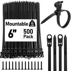 500 Pcs 6 Inch Mountable Black Zip Ties with Screw Hole 50lbs Heavy Duty Mountable Head for Electrical HVAC Workshop, Indoor Outdoor Cable Management, Secure Screw Mounting Nylon Straps 500 Pcs 6 Inch Mountable Black Zip Ties with Screw Hole 50lbs Heavy Duty Mountable Head for Electrical HVAC Workshop, Indoor Outdoor Cable Management, Secure Screw Mounting Nylon Straps