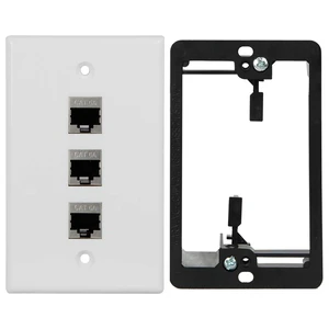 Ethernet Wall Plate + Mounting Bracket, Cat6A 3 Ports, White, 1 Pack 1 Gang Wallplate, Low Voltage Bracket, Full Metal Shielded Cat6A RJ45 Jack, for Cat5, Cat5e, Cat6, Cat6A Networking Cable Ethernet Wall Plate + Mounting Bracket, Cat6A 3 Ports, White, 1 Pack 1 Gang Wallplate, Low Voltage Bracket, Full Metal Shielded Cat6A RJ45 Jack, for Cat5, Cat5e, Cat6, Cat6A Networking Cable