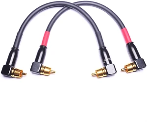 Right-Angle RCA Male to Male Cable, 2-Pack (1 Foot) Right-angle plug design for compact preamp connections Right-Angle RCA Male to Male Cable, 2-Pack (1 Foot) Right-angle plug design for compact preamp connections