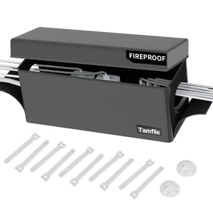 Cable Management Box, Fireproof Foldable Cord Organizer and Cover Heat Resistant Large Power Strip Organizer for TV Wires, Computer and USB Hub with Cable Clips & Reusable Cable Ties, Black Cable Management Box, Fireproof Foldable Cord Organizer and Cover Heat Resistant Large Power Strip Organizer for TV Wires, Computer and USB Hub with Cable Clips & Reusable Cable Ties, Black