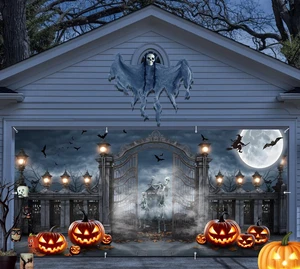 Halloween Garage Door Cover 7x16ft Graveyard Gate Skeleton Garage Backdrop Spooky Halloween Night Eve Garage Banner with Glowing Jack o Lanterns Bats Witch and Full Moon for Outdoor Yard Party Decor Halloween Garage Door Cover 7x16ft Graveyard Gate Skeleton Garage Backdrop Spooky Halloween Night Eve Garage Banner with Glowing Jack o Lanterns Bats Witch and Full Moon for Outdoor Yard Party Decor