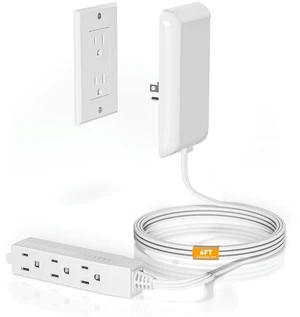 6FT Flat Plug Extension Cord with Outlet Cover, 3 Prong Power Strip 13A 125V 1625W, ETL Listed, Detachable Ultra-Thin Outlet Cover, White - Ideal for Home, Office, Living Room, Bedroom 6FT Flat Plug Extension Cord with Outlet Cover, 3 Prong Power Strip 13A 125V 1625W, ETL Listed, Detachable Ultra-Thin Outlet Cover, White - Ideal for Home, Office, Living Room, Bedroom