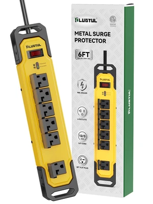 20AMP Heavy Duty Surge Protector, Metal Power Strip 6FT NEMA 5-20P to NEMA 5-15/20R, 12/3 AWG, 980Joules, Industrial Wall Mount, ETL Listed 20AMP Heavy Duty Surge Protector, Metal Power Strip 6FT NEMA 5-20P to NEMA 5-15/20R, 12/3 AWG, 980Joules, Industrial Wall Mount, ETL Listed