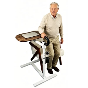 Adjustable Swivel Tray Table for Recliner, 360° Rotating TV Tray Table Support Handle, Built-in Cup Holder & Metal Pen Holder, Height Adjustable Overbed Side Table for Seniors, Sofa, Eating, Working Adjustable Swivel Tray Table for Recliner, 360° Rotating TV Tray Table Support Handle, Built-in Cup Holder & Metal Pen Holder, Height Adjustable Overbed Side Table for Seniors, Sofa, Eating, Working