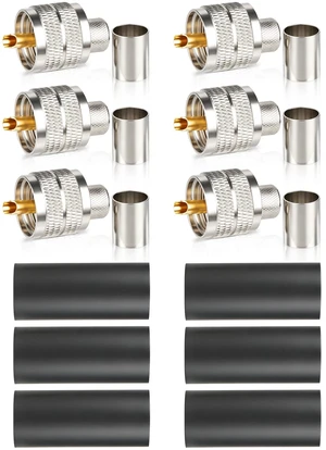 6-Pack UHF Male Crimp Connector for LMR400, KMR400, RG8, RG8U, RG213 Coaxial Cable PL259 Coax Adapter with Pre-Fixed Pin & Waterproof Heat Shrink for Ham CB Radio Antenna 6-Pack UHF Male Crimp Connector for LMR400, KMR400, RG8, RG8U, RG213 Coaxial Cable PL259 Coax Adapter with Pre-Fixed Pin & Waterproof Heat Shrink for Ham CB Radio Antenna