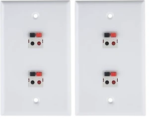 2-Port Speaker Jack Module Keystone Single Gang Wall Plate for Home Theater - White (Pack of 2) 2-Port Speaker Jack Module Keystone Single Gang Wall Plate for Home Theater - White (Pack of 2)