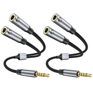 Headphone Splitter, 3.5mm Stereo Audio Splitter, 4 Pole 2 Female to 1 Male Mic and Audio Y Splitter TRRS Headset Adapter Cable Stereo for Apple, Tablets, Laptop, PC, etc Headphone Splitter, 3.5mm Stereo Audio Splitter, 4 Pole 2 Female to 1 Male Mic and Audio Y Splitter TRRS Headset Adapter Cable Stereo for Apple, Tablets, Laptop, PC, etc