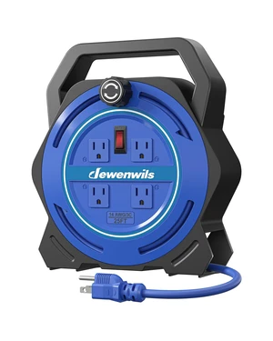 25FT Extension Cord Reel, Portable Extension Cord, 14/3 SJTW Cord 4 Grounded Outlets, 15A Circuit Breaker, Hand Wind Extension Cord for Garage, Workshop, Courtyard, Lawn, Camping, ETL Listed 25FT Extension Cord Reel, Portable Extension Cord, 14/3 SJTW Cord 4 Grounded Outlets, 15A Circuit Breaker, Hand Wind Extension Cord for Garage, Workshop, Courtyard, Lawn, Camping, ETL Listed