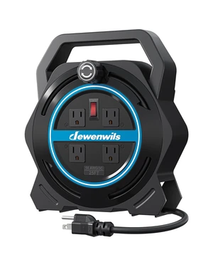 25FT Extension Cord Reel, Portable Extension Cord, 14/3 SJTW Cord 4 Grounded Outlets, 15A Circuit Breaker, Hand Wind Extension Cord for Garage, Workshop, Courtyard, Lawn, Camping, ETL Listed 25FT Extension Cord Reel, Portable Extension Cord, 14/3 SJTW Cord 4 Grounded Outlets, 15A Circuit Breaker, Hand Wind Extension Cord for Garage, Workshop, Courtyard, Lawn, Camping, ETL Listed
