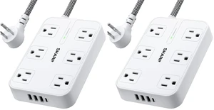 Surge Protector Power Strip - 6 Widely Spaced Outlets with 4 USB Fast Charge USB Charging Ports (3 USB-A and 1 USB Type-C), Flat Wall-Hugger Plug and 6 ft. Braided Cord, White (Pack of 2) Surge Protector Power Strip - 6 Widely Spaced Outlets with 4 USB Fast Charge USB Charging Ports (3 USB-A and 1 USB Type-C), Flat Wall-Hugger Plug and 6 ft. Braided Cord, White (Pack of 2)