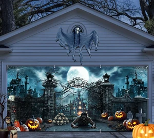 Halloween Garage Door Cover 7x16ft Haunted Castle Graveyard Garage Backdrop Spooky Halloween Garage Buddy Banner with Crawling Zombie Jack o Lantern Skulls Tombstones for Yard Halloween Party Decor Halloween Garage Door Cover 7x16ft Haunted Castle Graveyard Garage Backdrop Spooky Halloween Garage Buddy Banner with Crawling Zombie Jack o Lantern Skulls Tombstones for Yard Halloween Party Decor