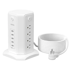 Surge Protector Tower Power Strip 15 ft, Multiple Outlets Extension Cord with 8 Outlets 5 USB Charging Station, Individual Switch, Flat Plug, Circuit Breaker for Home Office Dorm Room White Surge Protector Tower Power Strip 15 ft, Multiple Outlets Extension Cord with 8 Outlets 5 USB Charging Station, Individual Switch, Flat Plug, Circuit Breaker for Home Office Dorm Room White