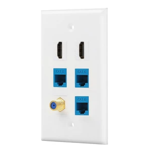 6 Port Wall Plate 3 Port Cat6+ 2 Port HDMI +1 Port Gold-Plated F Type coaxial Cable TV Keystone Female to Female Jack in White 6 Port Wall Plate 3 Port Cat6+ 2 Port HDMI +1 Port Gold-Plated F Type coaxial Cable TV Keystone Female to Female Jack in White