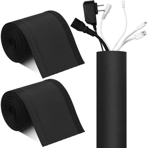 4 Rolls 60 Inch Cable Management Sleeve Trailing Motor Neoprene Sleeve Black, Flexible Reversible Cord Organizer, DIY Adjustable Hole, Cable Management for Office Computer Home, Protects Wires 4 Rolls 60 Inch Cable Management Sleeve Trailing Motor Neoprene Sleeve Black, Flexible Reversible Cord Organizer, DIY Adjustable Hole, Cable Management for Office Computer Home, Protects Wires