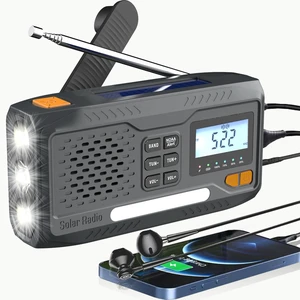 Emergency Hand Crank Radio, 7400mWh Solar Weather Radio with AM/FM/NOAA, Battery Powered Radio with Cell Phone Charger, Digital Display, Flashlight, Headphone Jack & SOS Alarm for Outdoor/Survival Emergency Hand Crank Radio, 7400mWh Solar Weather Radio with AM/FM/NOAA, Battery Powered Radio with Cell Phone Charger, Digital Display, Flashlight, Headphone Jack & SOS Alarm for Outdoor/Survival