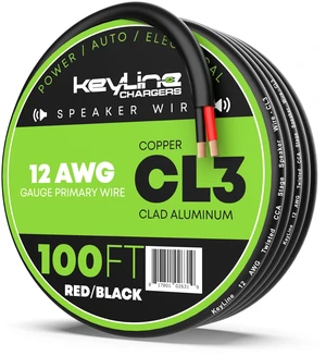 12 Gauge Speaker Wire - 100 Feet Black 12-2 AWG Gauge - Rated for Marine & Outdoor in Ground Burial & in Wall CL3 CL2, 2 Conductors - CCA Copper Clad Aluminum, Black 100ft 12 Gauge Speaker Wire - 100 Feet Black 12-2 AWG Gauge - Rated for Marine & Outdoor in Ground Burial & in Wall CL3 CL2, 2 Conductors - CCA Copper Clad Aluminum, Black 100ft