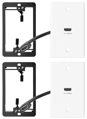 8K HDMI Wall Plate 1 Port 2 Pack, White HDMI Wall Plate with 8K HDMI Pigtail Cable to Support 8K 60Hz and 4K 120Hz Solution, Wall Plate Mount for Drywall 8K HDMI Wall Plate 1 Port 2 Pack, White HDMI Wall Plate with 8K HDMI Pigtail Cable to Support 8K 60Hz and 4K 120Hz Solution, Wall Plate Mount for Drywall
