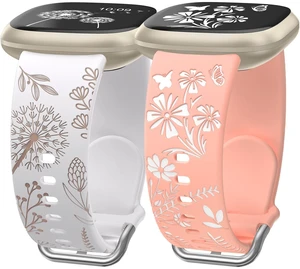 2 Packs Floral Engraved Band Compatible with Fitbit Versa 4 Bands Versa 3 4 Bands/Sense 2/Sense Bands Women, Cute Two-Tone Flower Soft Silicone Sport Strap for Versa 3 4 Sense 2 Watch Band 2 Packs Floral Engraved Band Compatible with Fitbit Versa 4 Bands Versa 3 4 Bands/Sense 2/Sense Bands Women, Cute Two-Tone Flower Soft Silicone Sport Strap for Versa 3 4 Sense 2 Watch Band