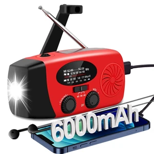 6000mAh Emergency Weather Radio, AM/FM,Hand Crank Solar,Charger,Light,SOS 22200mWh 1W 4-mode flashlight & earphone jack. Essential survival gear for camping & power outages 6000mAh Emergency Weather Radio, AM/FM,Hand Crank Solar,Charger,Light,SOS 22200mWh 1W 4-mode flashlight & earphone jack. Essential survival gear for camping & power outages