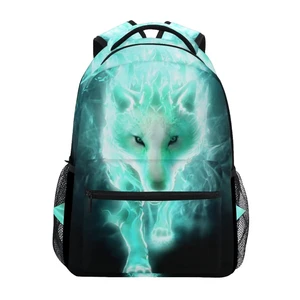 Lightweight Cool Cyan Wolf Backpacks Girls School Bags Kids Bookbags, 11.6 * 8 * 16in Lightweight Cool Cyan Wolf Backpacks Girls School Bags Kids Bookbags, 11.6 * 8 * 16in