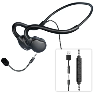 Open Ear Headphones with Microphone Detachable, Crystal Cable, 3.5mm + USB Wired Audio Control- Black Open Ear Headphones with Microphone Detachable, Crystal Cable, 3.5mm + USB Wired Audio Control- Black