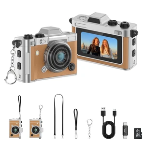 Retro Vintage Digital Camera, Mini Pocket Keychain 2K, Brown 20MP retro digicam, 1.47 IPS screen. Zinc alloy leather build. EDC travel vlog ready. OTG Android, 32GB TF card with filters Retro Vintage Digital Camera, Mini Pocket Keychain 2K, Brown 20MP retro digicam, 1.47 IPS screen. Zinc alloy leather build. EDC travel vlog ready. OTG Android, 32GB TF card with filters
