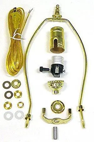 Lamp Kit with Brass Finish 11 Inch Shade Harp, 8 Foot Gold Cord, 3-Way Socket and Mounting Hardware Lamp Kit with Brass Finish 11 Inch Shade Harp, 8 Foot Gold Cord, 3-Way Socket and Mounting Hardware