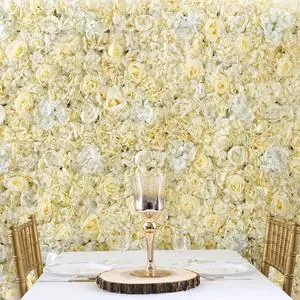 Efavormart Pack of 4 | 13 Sq. Ft. White Champagne Silk Flower Wall Panels, UV Protected 3D Mixed Floral Mat with Peonies and Roses for Wedding Backdrop Efavormart Pack of 4 | 13 Sq. Ft. White Champagne Silk Flower Wall Panels, UV Protected 3D Mixed Floral Mat with Peonies and Roses for Wedding Backdrop