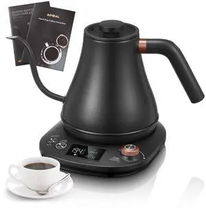 Electric Gooseneck Kettle Temperature Control, Pour Over Electric Kettle for Coffee and Tea, 100% Stainless Steel Inner, 1200W Rapid Heating, 0.8L, Built-in Stopwatch, Matte Black Electric Gooseneck Kettle Temperature Control, Pour Over Electric Kettle for Coffee and Tea, 100% Stainless Steel Inner, 1200W Rapid Heating, 0.8L, Built-in Stopwatch, Matte Black