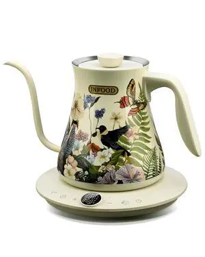 0.8L Gooseneck Electric Kettle, Precise Temperature Control for Pour Over Coffee & Tea, 1200W Fast Boiling Water, Auto Shut Off, Scheduling, Stainless Steel, Floral Painted Design 0.8L Gooseneck Electric Kettle, Precise Temperature Control for Pour Over Coffee & Tea, 1200W Fast Boiling Water, Auto Shut Off, Scheduling, Stainless Steel, Floral Painted Design