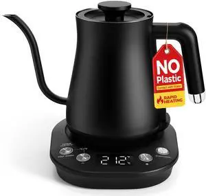 Gooseneck Electric Kettle with ±1 Temperature Control, 304 Stainless Steel Interior, BPA Free, 1200 Watt Rapid, Brew Timer, Automatic Shut Off for Pour Over Coffee, Brew TeaMatte Black Gooseneck Electric Kettle with ±1 Temperature Control, 304 Stainless Steel Interior, BPA Free, 1200 Watt Rapid, Brew Timer, Automatic Shut Off for Pour Over Coffee, Brew TeaMatte Black