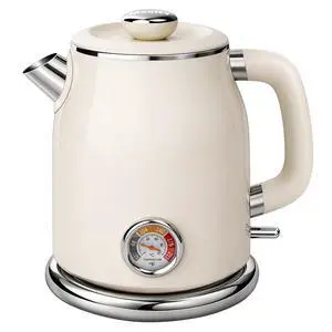 Retro Electric Kettle 1.7L, Stainless Steel Interior, Food-Grade Silicone Water Contact, Double Wall Cool Touch, 1500W Fast Boil, Thermometer (°F/°C), Wide Opening, Cream Retro Electric Kettle 1.7L, Stainless Steel Interior, Food-Grade Silicone Water Contact, Double Wall Cool Touch, 1500W Fast Boil, Thermometer (°F/°C), Wide Opening, Cream