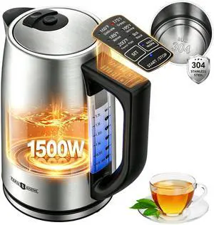 1.7L Electric Tea Kettle, 6 Precise Temperature Presets Stainless Steel Electric Kettle Temperature Control,1500W Fast Boiling Hot Water for Oolong & Green Tea with Strix Control 1.7L Electric Tea Kettle, 6 Precise Temperature Presets Stainless Steel Electric Kettle Temperature Control,1500W Fast Boiling Hot Water for Oolong & Green Tea with Strix Control