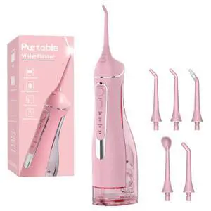 Cordless Portable Water Flosser with 300ML Tank: Rechargeable Oral Irrigator with 5 Tips for Travel, Braces Care and Sensitive Gums, IPX7 Waterproof Teeth Cleaning Device(Pink) Cordless Portable Water Flosser with 300ML Tank: Rechargeable Oral Irrigator with 5 Tips for Travel, Braces Care and Sensitive Gums, IPX7 Waterproof Teeth Cleaning Device(Pink)
