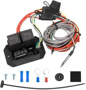 12V/24V Digital Electric Radiator Fan Controller Switch Kit with Adjustable Temperature Range (104-230°F), LED Real-Time Display, Thermatic Dual Fan Relay Kit for Automotive Systems (Part #0444) 12V/24V Digital Electric Radiator Fan Controller Switch Kit with Adjustable Temperature Range (104-230°F), LED Real-Time Display, Thermatic Dual Fan Relay Kit for Automotive Systems (Part #0444)