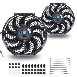 12 Inch Universal Slim Fan Push Pull Electric Radiator 12V 80W High Performance Cooling Fan Mount Kit Black 2 Pcs 12 Inch Universal Slim Fan Push Pull Electric Radiator 12V 80W High Performance Cooling Fan Mount Kit Black 2 Pcs