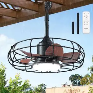 20" Outdoor Ceiling Fan with Light for Patio, IP65 Plug in Caged Fan 20" Outdoor Ceiling Fan with Light for Patio, IP65 Plug in Caged Fan