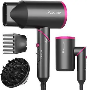 Hair Dryer with Comb, ANNLARY 1800W Blow Dryer with Diffuser for Curly Hair, Plasma Ionic Hair Dryer for Frizz Control, Foldable Portable Low Noise Hairdryer, 6.5 ft ALCI Cord - Gray Hair Dryer with Comb, ANNLARY 1800W Blow Dryer with Diffuser for Curly Hair, Plasma Ionic Hair Dryer for Frizz Control, Foldable Portable Low Noise Hairdryer, 6.5 ft ALCI Cord - Gray