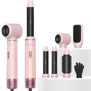 5 in 1 Hair Dryer Brush Set, Detachable Hot Air Styler, Blow Dryer Brush, 3 Heat Settings Auto Curling Wrap Styler, Ionic Hair Styling Tools - Straighten Curl Dry Volumize Smooth (Pink) 5 in 1 Hair Dryer Brush Set, Detachable Hot Air Styler, Blow Dryer Brush, 3 Heat Settings Auto Curling Wrap Styler, Ionic Hair Styling Tools - Straighten Curl Dry Volumize Smooth (Pink)