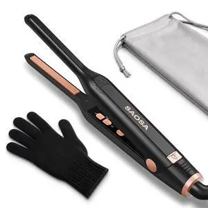 Mini Pencil Flat Iron for Short Hair - 0.3" Ultra-Thin Hair Straightener & Curler, 9 Temp (190°F-430°F), Ceramic Tourmaline, Fast 30s Heat Up, Travel Kit with Pouch & Glove, Dual Volt(Rose Gold) Mini Pencil Flat Iron for Short Hair - 0.3" Ultra-Thin Hair Straightener & Curler, 9 Temp (190°F-430°F), Ceramic Tourmaline, Fast 30s Heat Up, Travel Kit with Pouch & Glove, Dual Volt(Rose Gold)