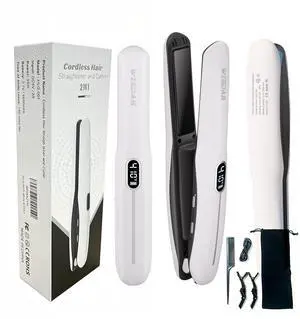 Cordless 2 in 1 Hair Straightener Curling Iron, USB Charging Mini Portable Travel Flat Iron with Digital LCD, Full Hair Styling Accessories Kit Gift for Girls & Women Cordless 2 in 1 Hair Straightener Curling Iron, USB Charging Mini Portable Travel Flat Iron with Digital LCD, Full Hair Styling Accessories Kit Gift for Girls & Women