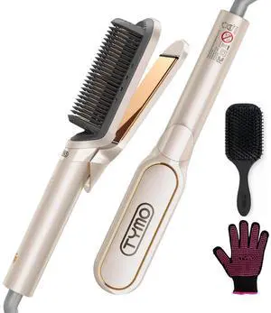 Flat Iron Hair Straightener Brush 2 in 1, 200M Ions Hair Straighteners for Women, Ceramic Straightening Hot Comb for Anti-Frizz Straights, Waves, Curl, 3X Less Heat Damage, Dual Voltage, Gold Flat Iron Hair Straightener Brush 2 in 1, 200M Ions Hair Straighteners for Women, Ceramic Straightening Hot Comb for Anti-Frizz Straights, Waves, Curl, 3X Less Heat Damage, Dual Voltage, Gold