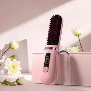 Cordless Hair Straightener Brush, Portable Straightening Brush for Women, Mini Negative Ion Hot Comb for Travel, 30Mins Auto-Off, USB Rechargeable, Fast Heating 4 Temperature Settings (Pink) Cordless Hair Straightener Brush, Portable Straightening Brush for Women, Mini Negative Ion Hot Comb for Travel, 30Mins Auto-Off, USB Rechargeable, Fast Heating 4 Temperature Settings (Pink)