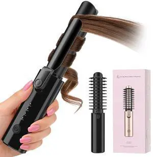 Cordless Curling Iron Brush, 3-in-1 Portable Hair Curler for Travel, 7000mAh Rechargeable Hair Straightener Wand, Updated Mini Curling Iron Tool, Fast Heating with Safety Lock, Black Cordless Curling Iron Brush, 3-in-1 Portable Hair Curler for Travel, 7000mAh Rechargeable Hair Straightener Wand, Updated Mini Curling Iron Tool, Fast Heating with Safety Lock, Black