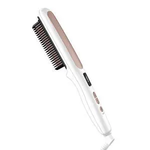 Double Ceramic Hair Straightener Brush, Heated Straightening Brush for Smooth, Shiny Hair, V-Shaped Heated Bristles for Closer Contact, 5 LED Heat Settings, Dual Voltage, White Double Ceramic Hair Straightener Brush, Heated Straightening Brush for Smooth, Shiny Hair, V-Shaped Heated Bristles for Closer Contact, 5 LED Heat Settings, Dual Voltage, White