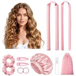 Heatless Curls Overnight, 2 Sizes of Soft Hair Rollers for Women with Bonnet to Sleep In, No Heat Hair Curlers Set with Scrunchies and Clips, for Long and Medium Hair (Pink) Heatless Curls Overnight, 2 Sizes of Soft Hair Rollers for Women with Bonnet to Sleep In, No Heat Hair Curlers Set with Scrunchies and Clips, for Long and Medium Hair (Pink)