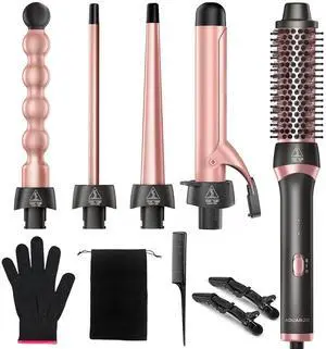 5 in 1 Curling Wand Set, Hair Styling Tools with Thermal Brush 5 in 1 Curling Wand Set, Hair Styling Tools with Thermal Brush
