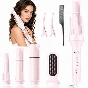 4 in 1 Automatic Curling Iron, Rotating Auto Hair Curler with 1" 1.25" 1.5" Barrels & Straightening Brush, 3 Temp 3 Timer, Ionic Ceramic, Anti-Scald, 60 Min Auto Shut-Off(Cherry Blossom Pink) 4 in 1 Automatic Curling Iron, Rotating Auto Hair Curler with 1" 1.25" 1.5" Barrels & Straightening Brush, 3 Temp 3 Timer, Ionic Ceramic, Anti-Scald, 60 Min Auto Shut-Off(Cherry Blossom Pink)