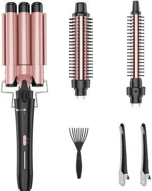 Curling Iron 3 in 1 Barrel Curling Brush Set Crimper and Waver, Heated Curler Hair Styler Tool for Thermal Brush (Rose Gold, Curling Wand(0.5-1 Inch)) Curling Iron 3 in 1 Barrel Curling Brush Set Crimper and Waver, Heated Curler Hair Styler Tool for Thermal Brush (Rose Gold, Curling Wand(0.5-1 Inch))