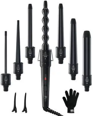 7 in 1 Curling Wand Set, 0.35"-1.25" Interchangeable Ceramic Barrels 7 in 1 Curling Wand Set, 0.35"-1.25" Interchangeable Ceramic Barrels